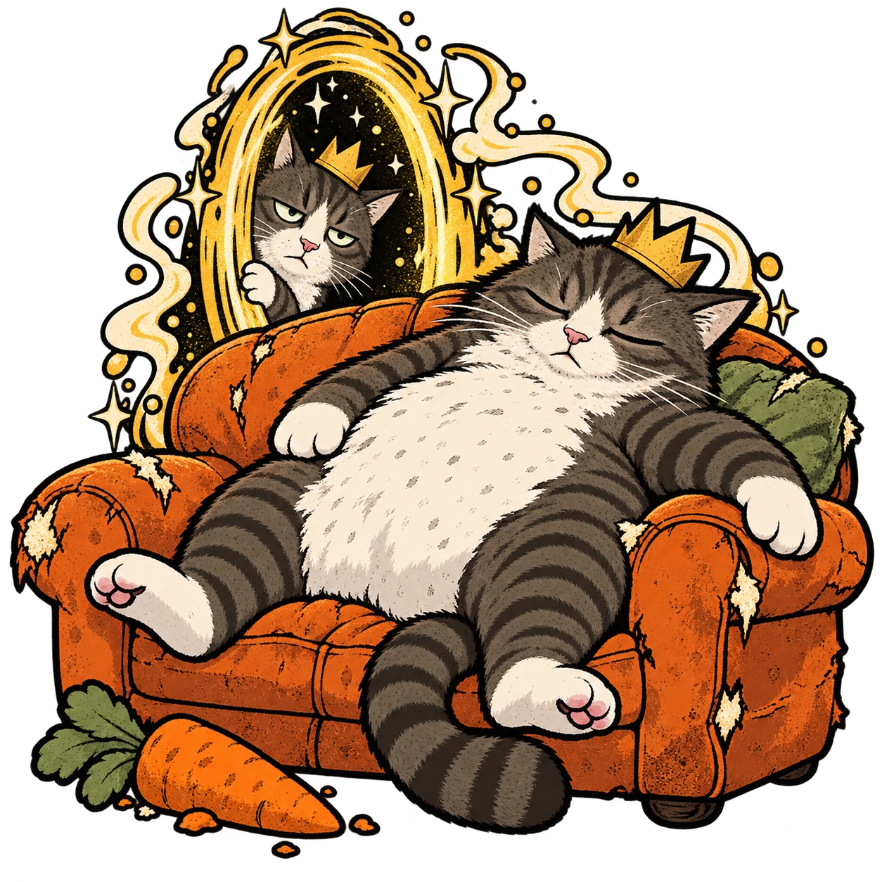Original Jerry asleep on an orange couch beneath a portal while another Jerry looks through